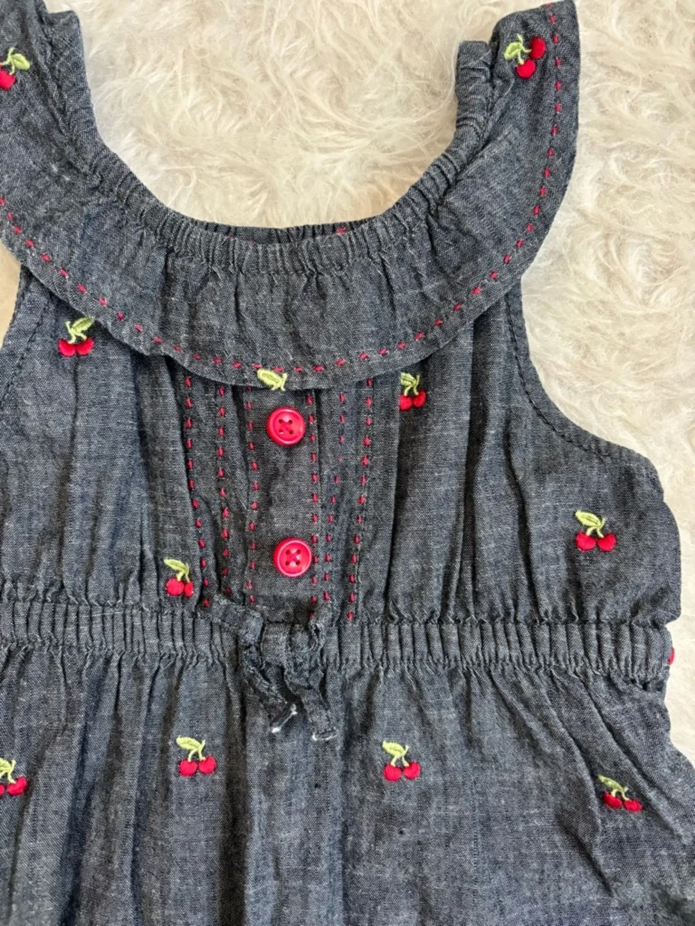 Gymboree Girls Navy Chambray Dress with Cherry Embroidery